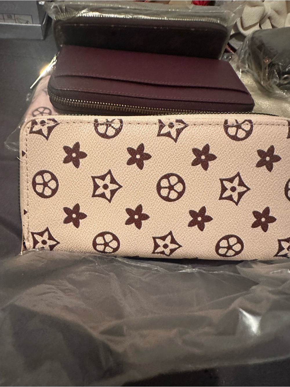Beige Floral Print Zip Wallet - Women Bags
